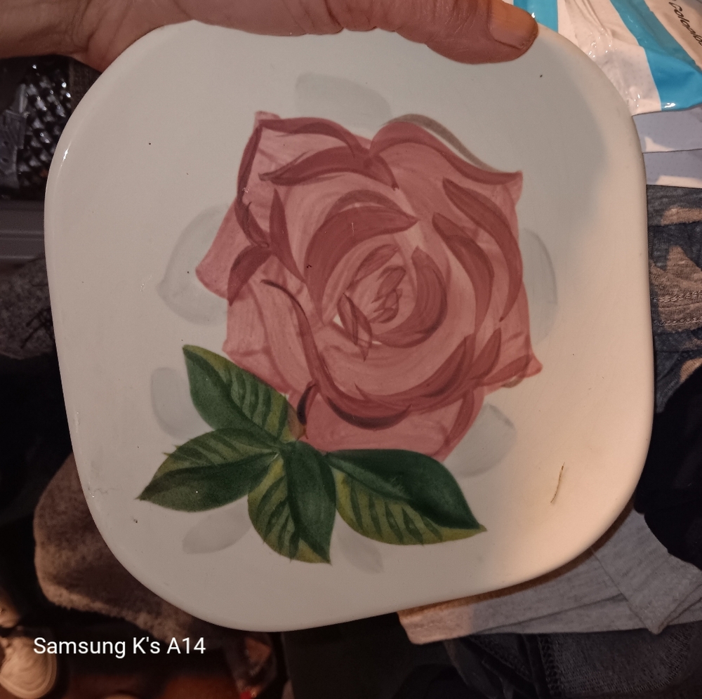 Floral Square Plate with Pink Rose Design